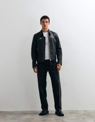 Allsaints Verdi Zip Up Sheep Leather Jacket In Black