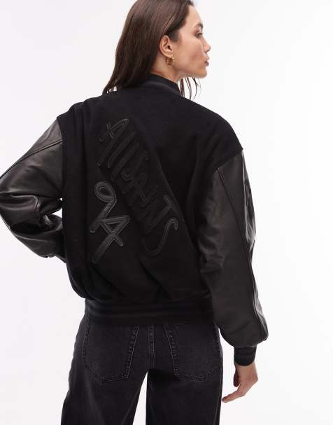 AllSaints Versity bomber jacket in black - view 1