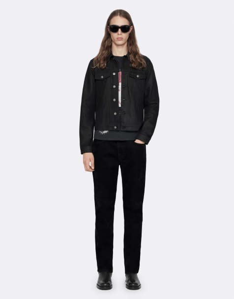 AllSaints veste trucker ajustée noire cirée - view 1