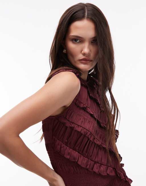 AllSaints - Vestido burdeos con volantes Nyla, 2 de 4