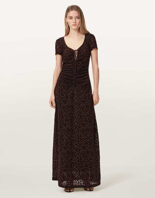 AllSaints - Vestido de malla Gabby en marrón flock, 4 de 6