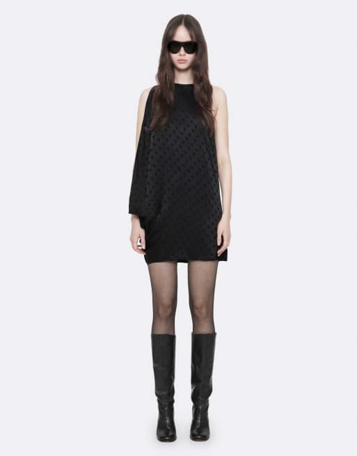 AllSaints vestido Haven de jacquard de lunares negros, 2 de 7