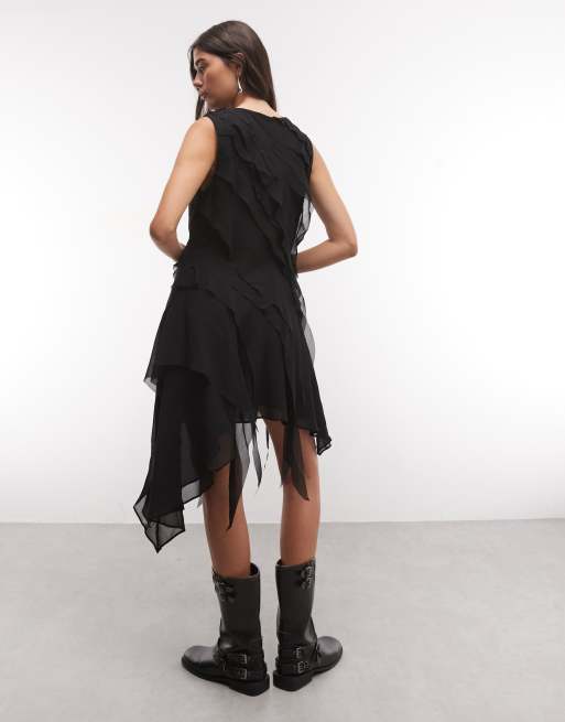 AllSaints - vestido midi asimétrico con volante negro Angie, 4 de 4