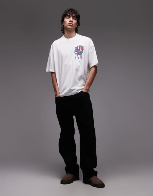 AllSaints – Vit t-shirt med rinnande fredstryck, 2 av 5
