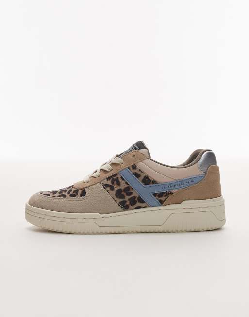 AllSaints Vix leather mix trainers in sand leopard multi - BROWN