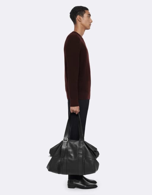 AllSaints Waffle trui met ronde hals in bordeauxbruin, 3 van 7