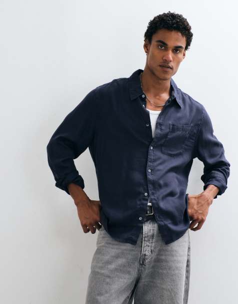 AllSaints Ward long sleeve pocket shirt in blue - view 1