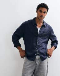 AllSaints Ward long sleeve pocket shirt in blue