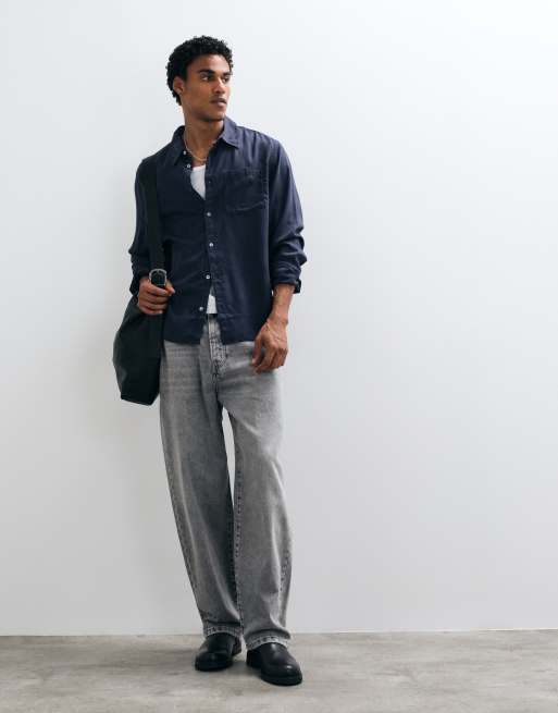AllSaints Ward long sleeve pocket shirt in blue, 3 of 5