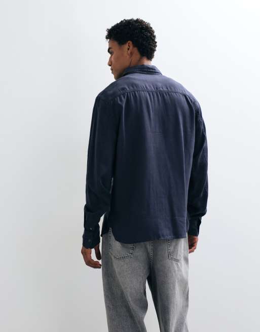 AllSaints Ward long sleeve pocket shirt in blue, 5 of 5