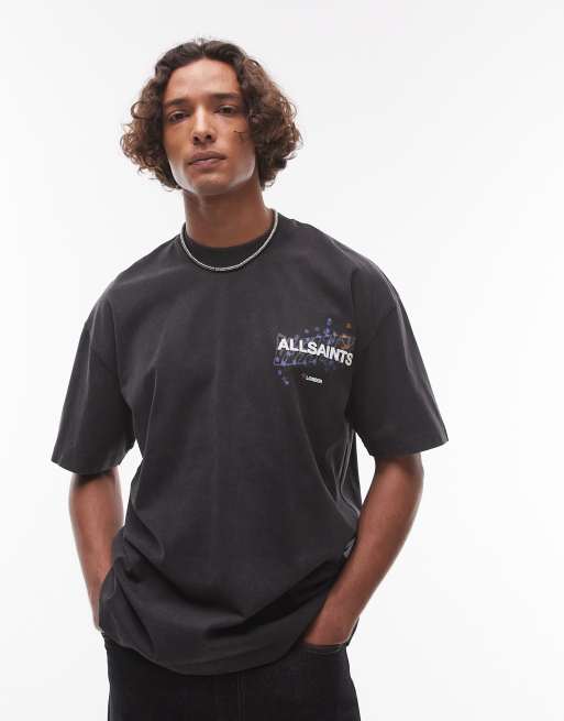 ★ALLSAINTS★ Wavy Crew T-Shirt Wavy Oversized Crew Neck T-Shirt Washed Black | ALLSAINTS US