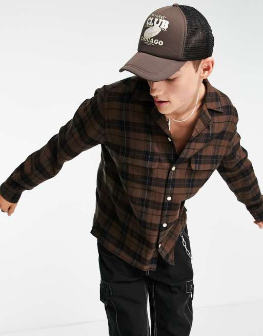 AllSaints - Weedport - Geruit overhemd met lange mouwen in bruin