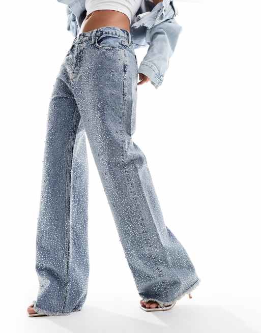 Womens AllSaints blue Distressed Wendel High-Rise Wide-Leg Jeans