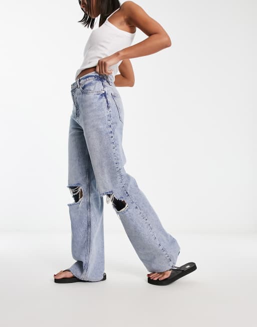 AllSaints - Wendel Destroy - Jeans met wijde pijpen en kniescheuren in blauw