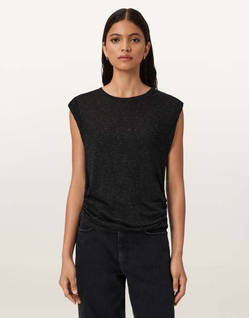 AllSaints – West – Schimmerndes Tanktop in Schwarz