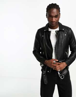 AllSaints Wick leather biker jacket in black