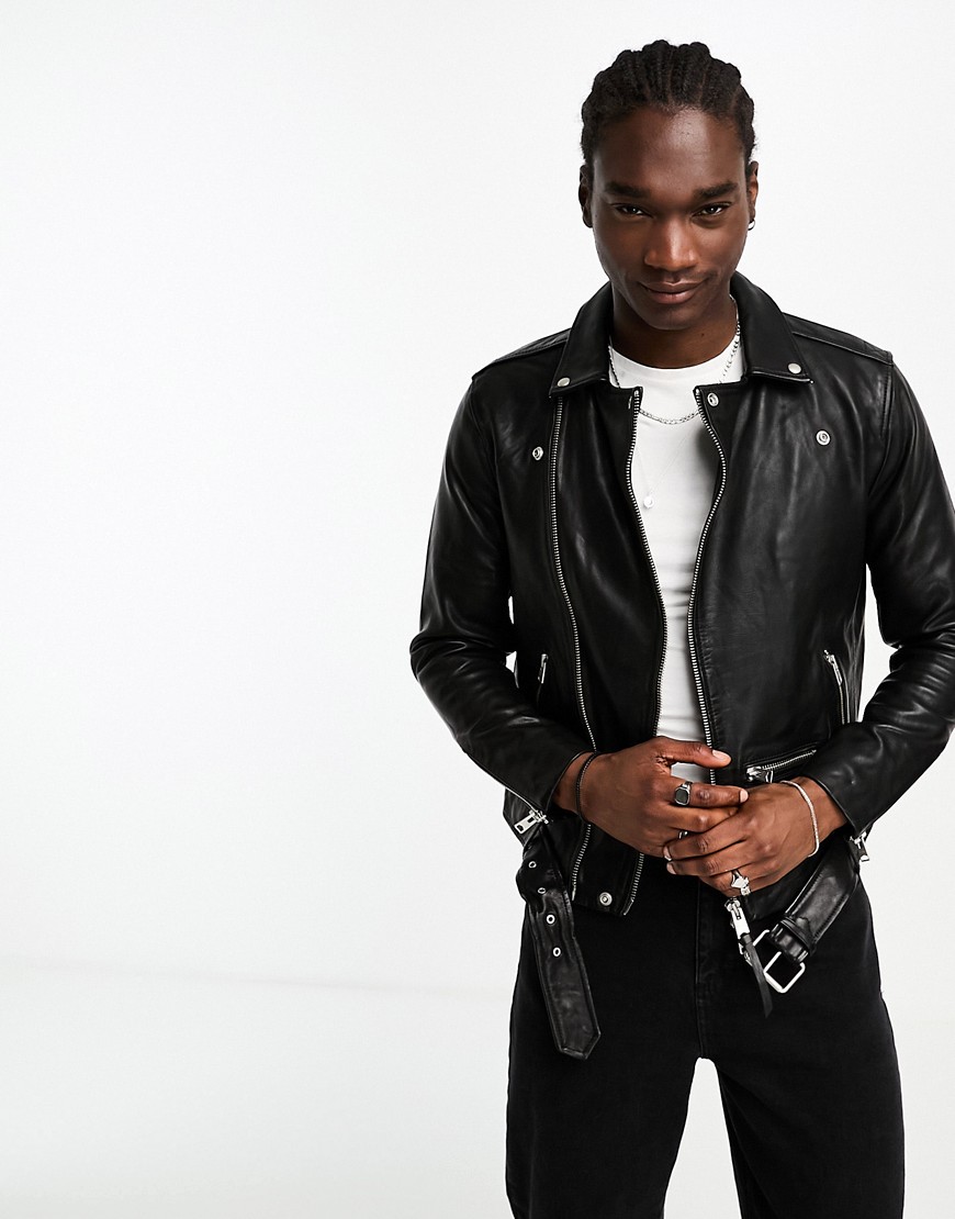 Allsaints Wick Leather Moto Jacket In Black