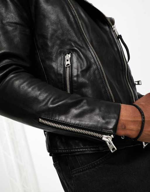 AllSaints Wick leather biker jacket in black | ASOS