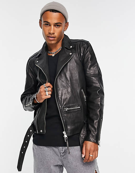 AllSaints Wick leather biker jacket in black | ASOS