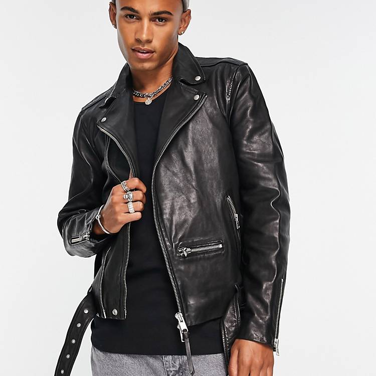 AllSaints Wick leather biker jacket in black | ASOS