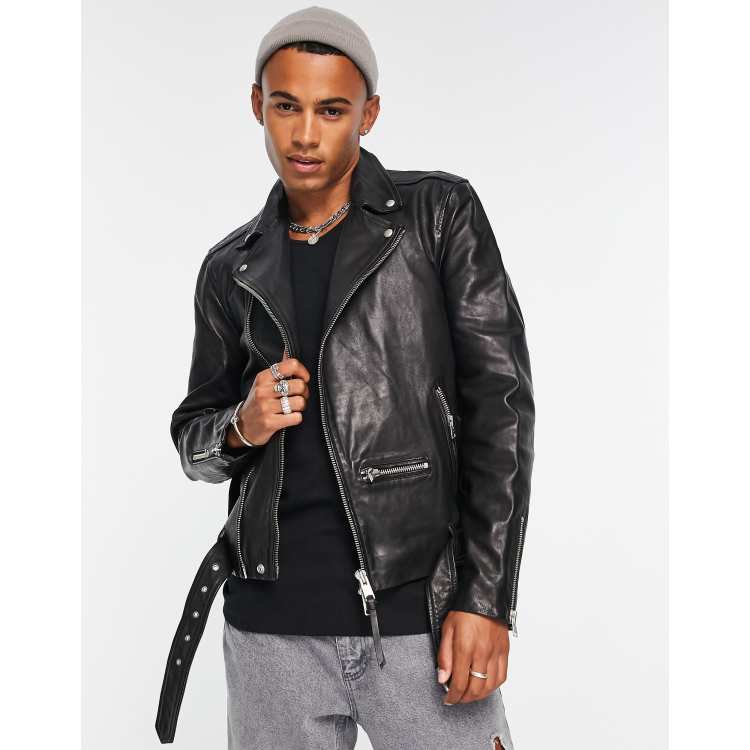 AllSaints Wick leather biker jacket in black | ASOS