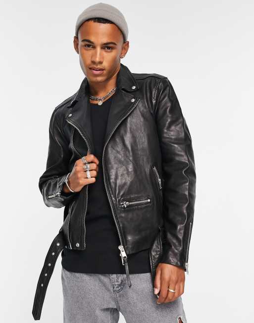 AllSaints Oversized Leather Biker Jacket in White