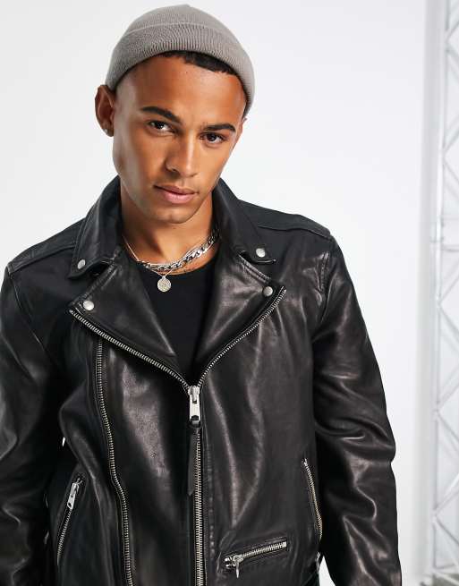 AllSaints Wick leather biker jacket in black ASOS