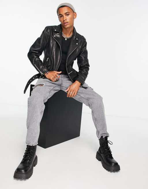 AllSaints Wick leather biker jacket in black ASOS