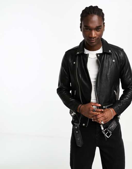 AllSaints – Wick – Svart bikerjacka i läder