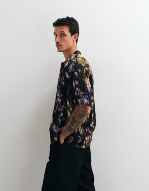 AllSaints Wildflower short sleeve distorted floral print shirt in multi