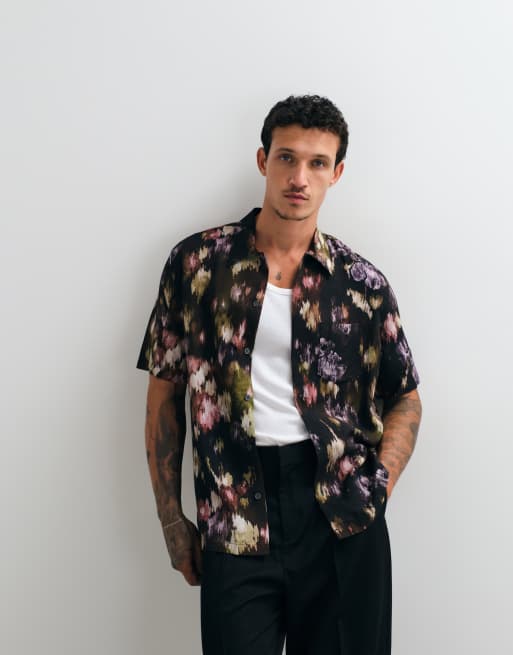 AllSaints Wildflower short sleeve distorted floral print shirt in multi, 2 of 5