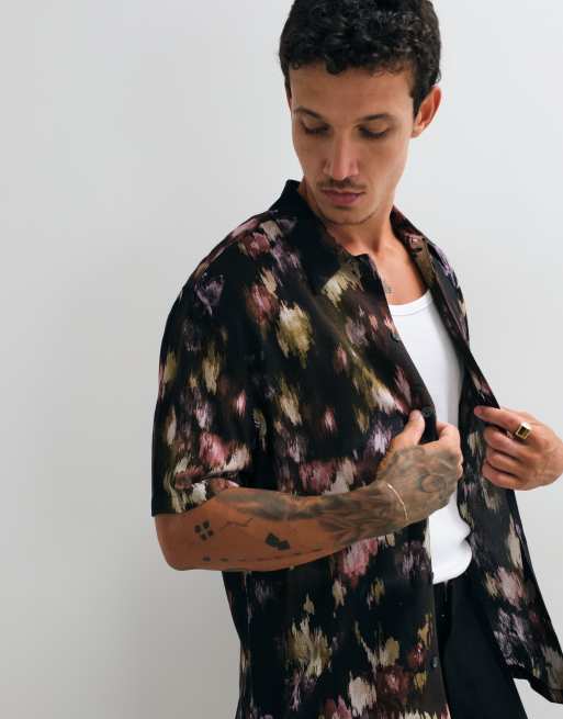 AllSaints Wildflower short sleeve distorted floral print shirt in multi, 5 of 5