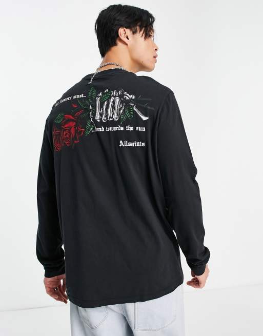 AllSaints – Wilt – Langärmliges Top in verwaschenem Schwarz mit Rückenprint, exklusiv bei ASOS