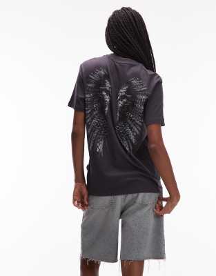 AllSaints - Wings - T-Shirt in verwaschenem Schwarz