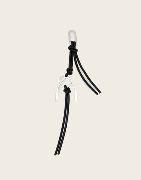 AllSaints wishbone leather keyring in black/silver - view 1