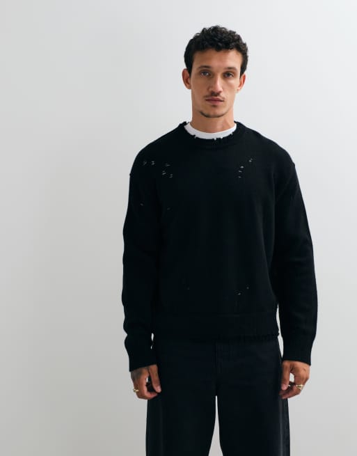 AllSaints - Wolf - Maglione in lana merino effetto invecchiato nero, 5 di 5