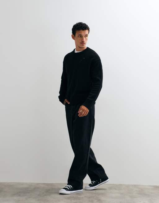 AllSaints Wolf striktrøje i merinould med slidt look i sort, 3 af 5