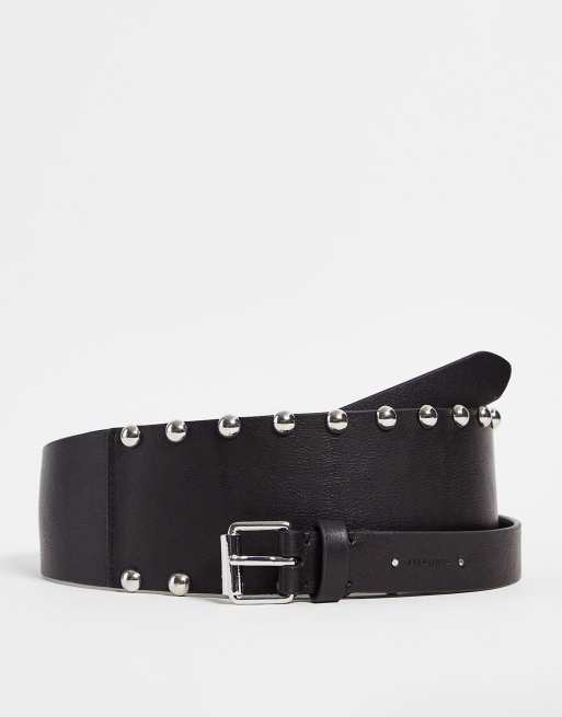 AllSaints wrap waist leather belt with studs in black