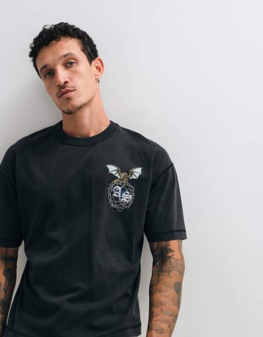 AllSaints Wyvern short sleeve graphic logo t-shirt with back print in washed black, 3 of 5