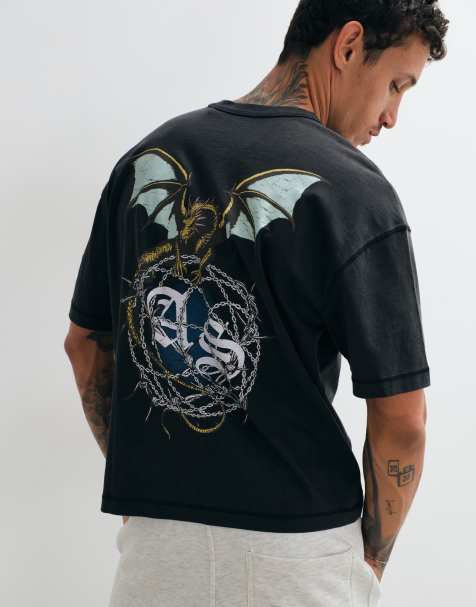AllSaints Wyvern T-shirt z krótkim rękawem, nadrukiem logo i nadrukiem z tyłu, sprany czarny - view 1