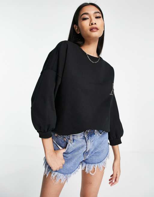 AllSaints – x ASOS, endast hos ASOS – Imogen – Svart oversize-sweatshirt med 'loves you'-tryck, 4 av 4