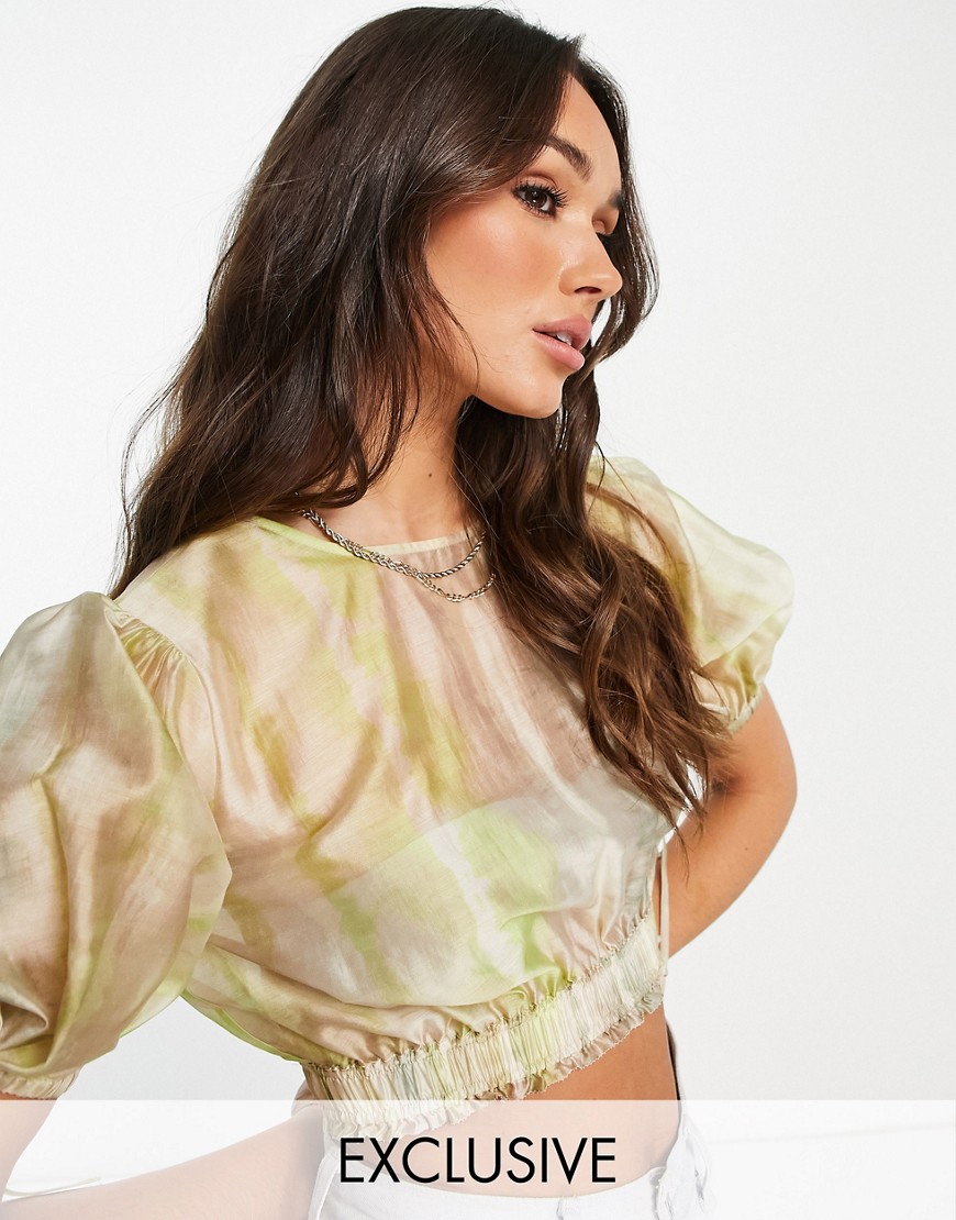Allsaints X Asos Exclusive Astra Cropped Blouse In Lime - Part Of A Set-green