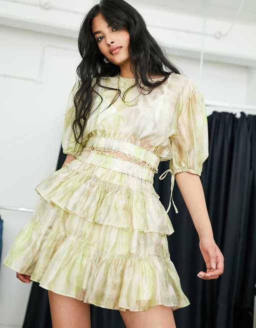 AllSaints x ASOS exclusive Astra skirt in lime (part of a set)