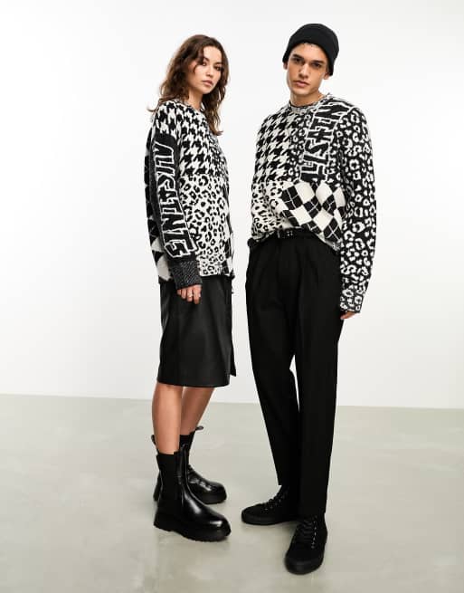AllSaints x ASOS exclusive Billboard unisex jumper in black/white, 2 of 4