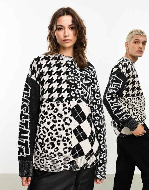 AllSaints x ASOS exclusive Billboard unisex jumper in black/white, 3 of 4