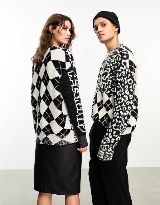 AllSaints x ASOS exclusive Billboard unisex jumper in black/white, 4 of 4