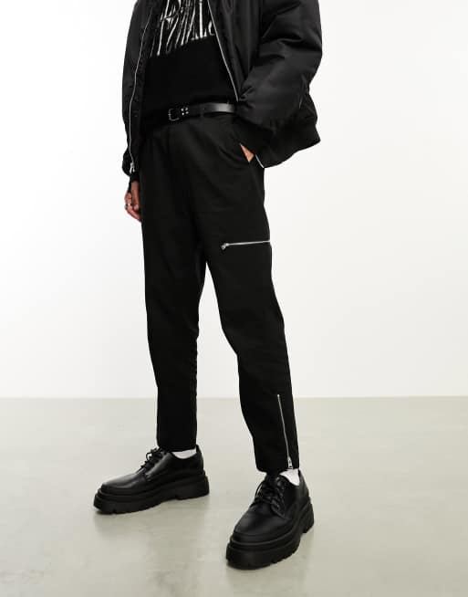 AllSaints x ASOS exclusive Bote zip pants in black