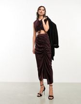 AllSaints Carla Titania ruched midi skirt in black | ASOS
