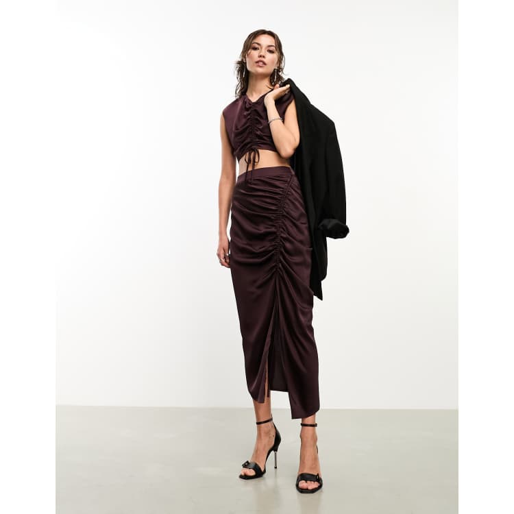 Asos burgundy midi skirt best sale