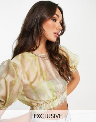 Allsaints x ASOS exclusive co-ord Astra cropped blouse in lime